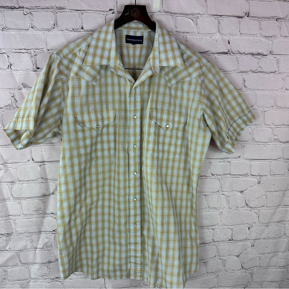 Panhandle Slim Yellow White Plaid checkered pearl snap western mens XL Shirt